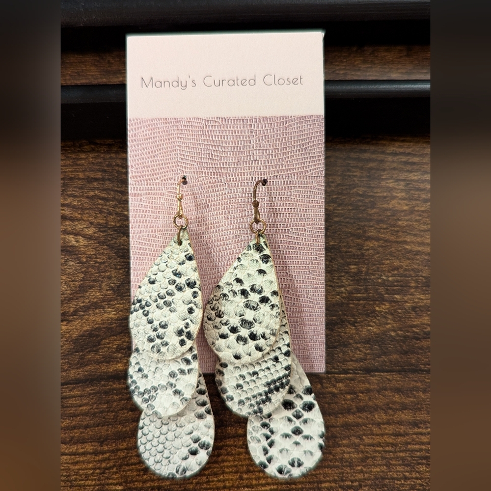 Chic Black and White Snake Print Earrings